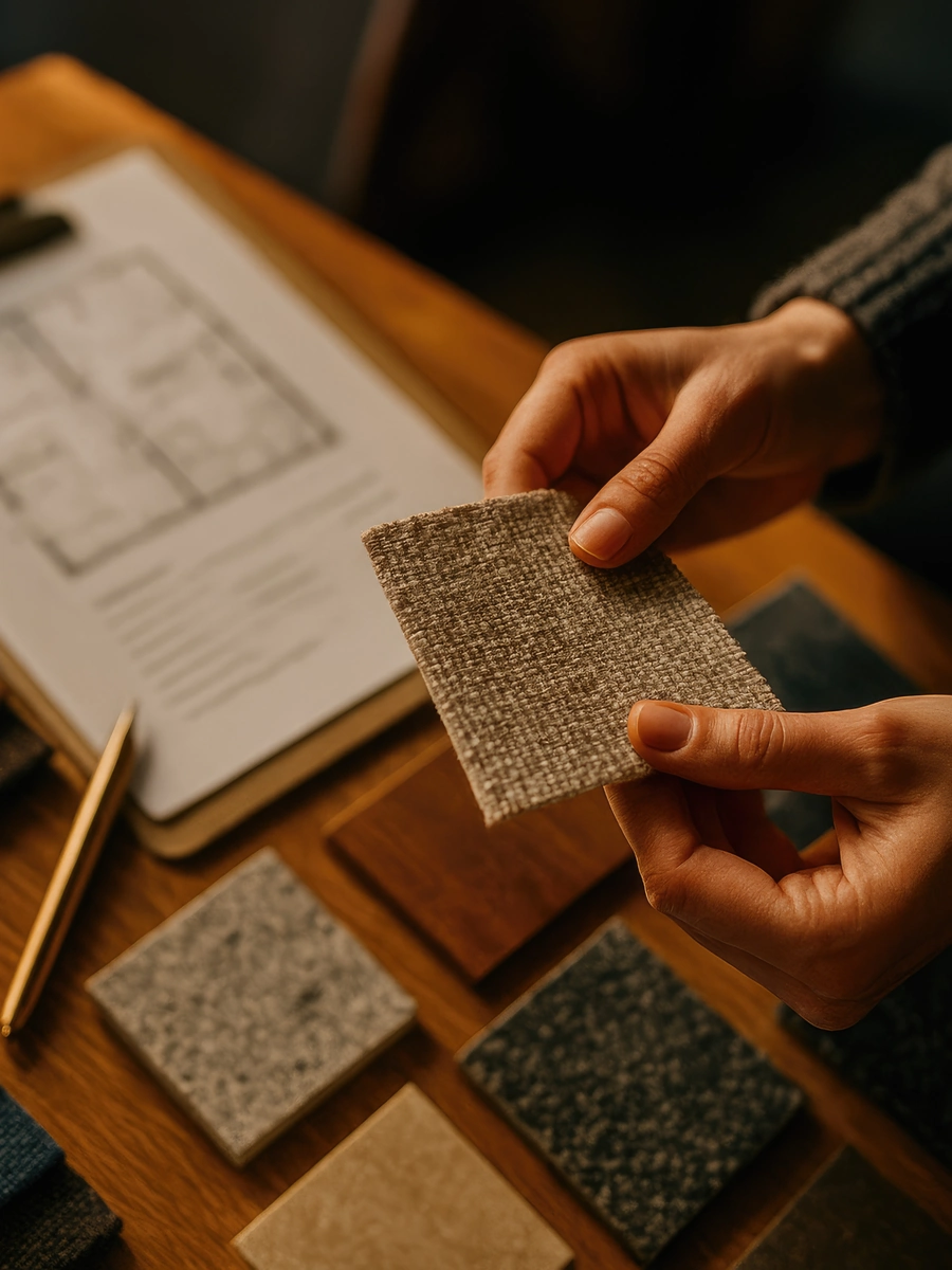 Composição de amostras de materiais, revestimentos e acabamentos selecionados pela Nokaàh.